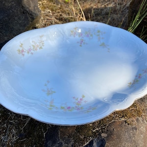 Vintage Large Porcelain Oval Serving Platter w/ Pink Floral Pattern
