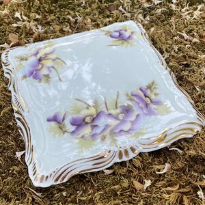 Vintage Dresden Germany Ceramic Trivet w/ Purple Flowers and Gold Trim image 4