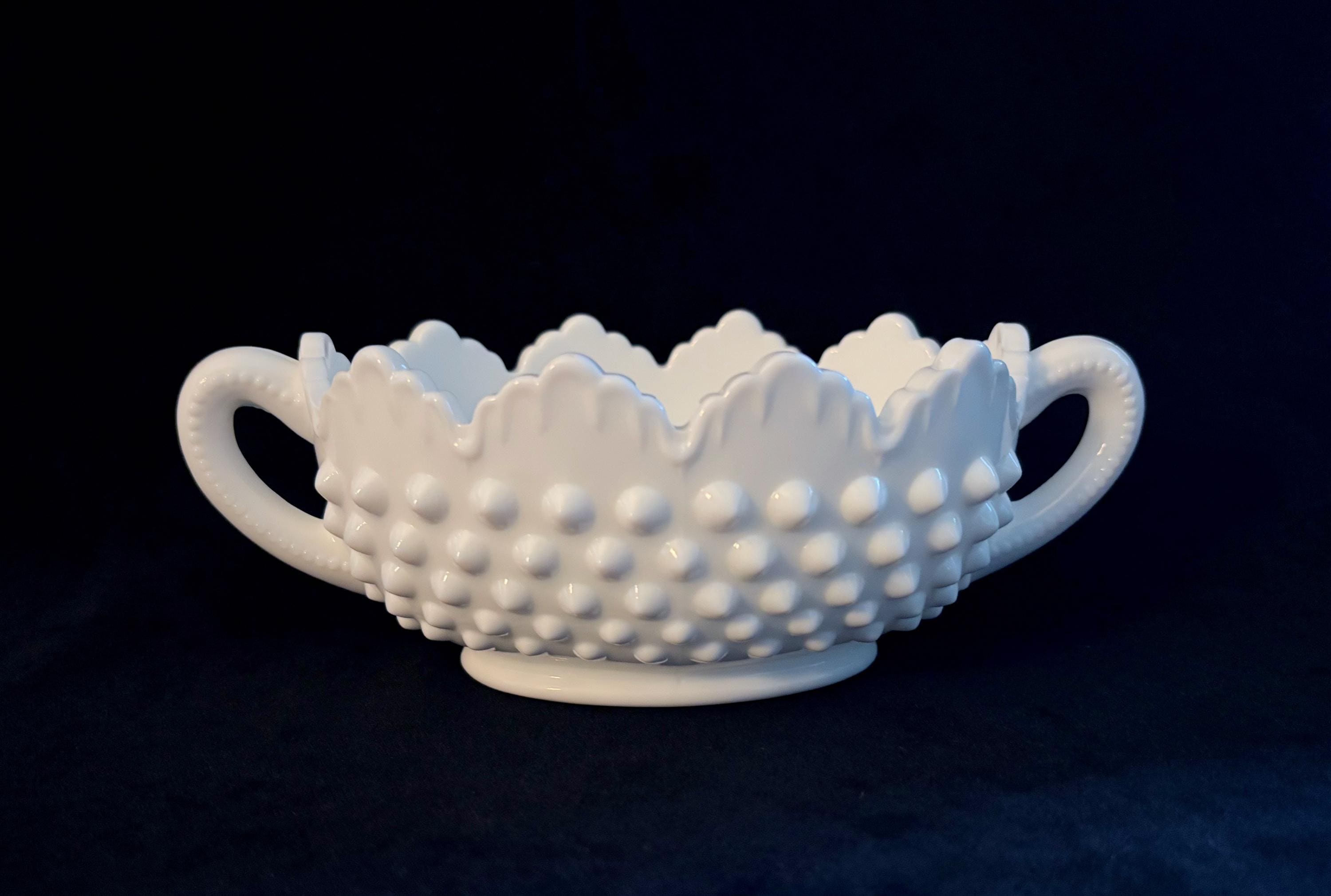 フェントン ミルクガラス ボブネイル ピーチブロウ 13×14cm 極美品 ヴィンテージ フェントン ハンドメイド ホブネイル ミルクガラス 6.75