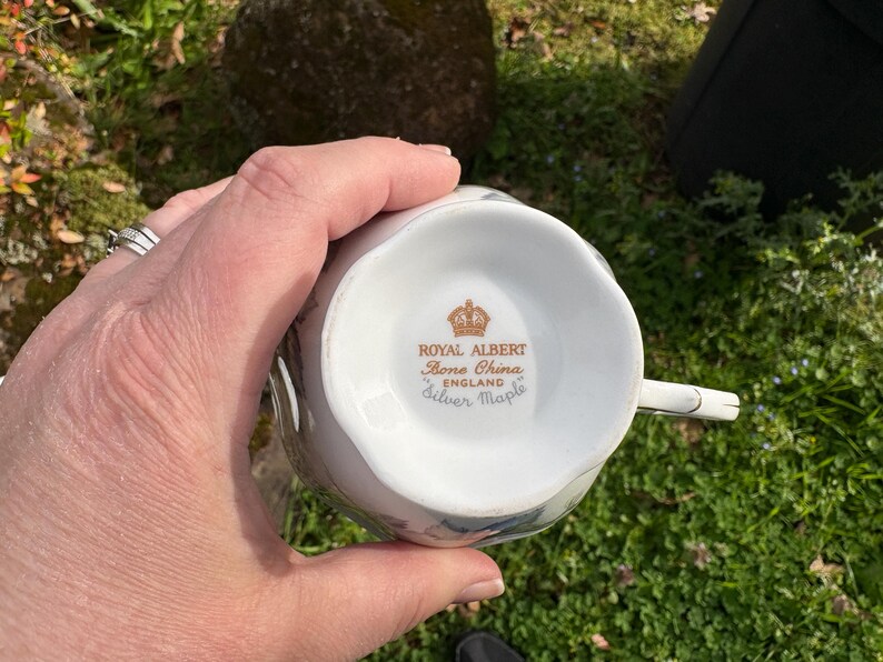 Vintage Royal Albert "Silver Maple" Bone China Teacup & Saucer w/ Leaf Pattern (Made in England) image 7