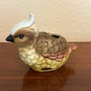 Vintage Josef Originals Hand Painted Ceramic Quail Bird Candleholder / Figurine / Planter / Vase, Made in Japan