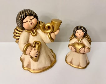 Vintage Italian Bozner Engel Thun Hand-Crafted Pottery Angel Figurines, Made in Bolzano, One Large and One Small, Sold Separately