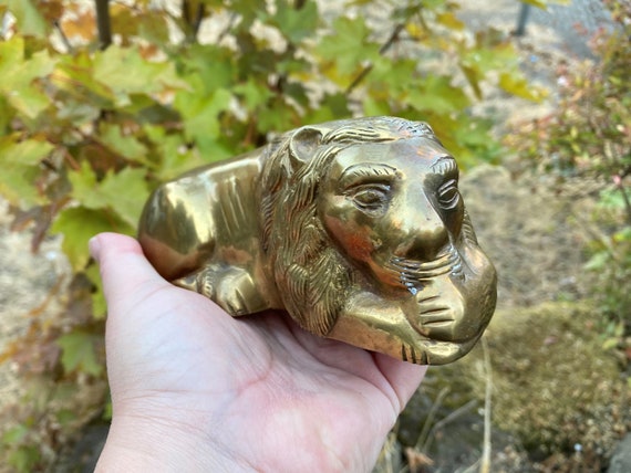 Figurine Paperweight Made in India Vintage Brass Lion Laying Down ...