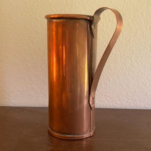 Caneca/Vaso/Caneca/Vaso de Cobre sobre Lata Antigo e Vintage de 18 cm de Altura e Pesado com Alça