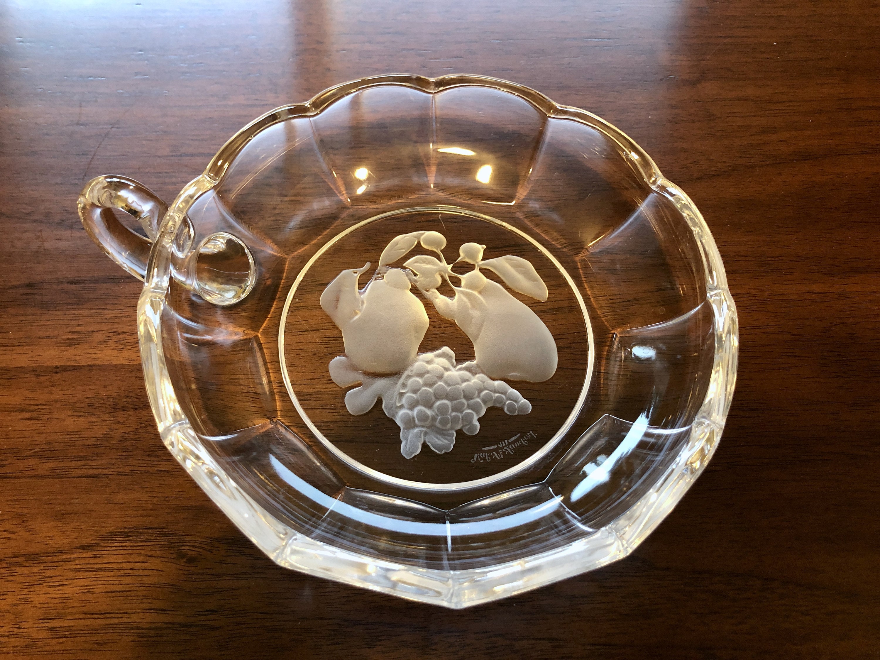 Vintage Val St. Lambert Frosted Signed Lead Crystal Candy Dish