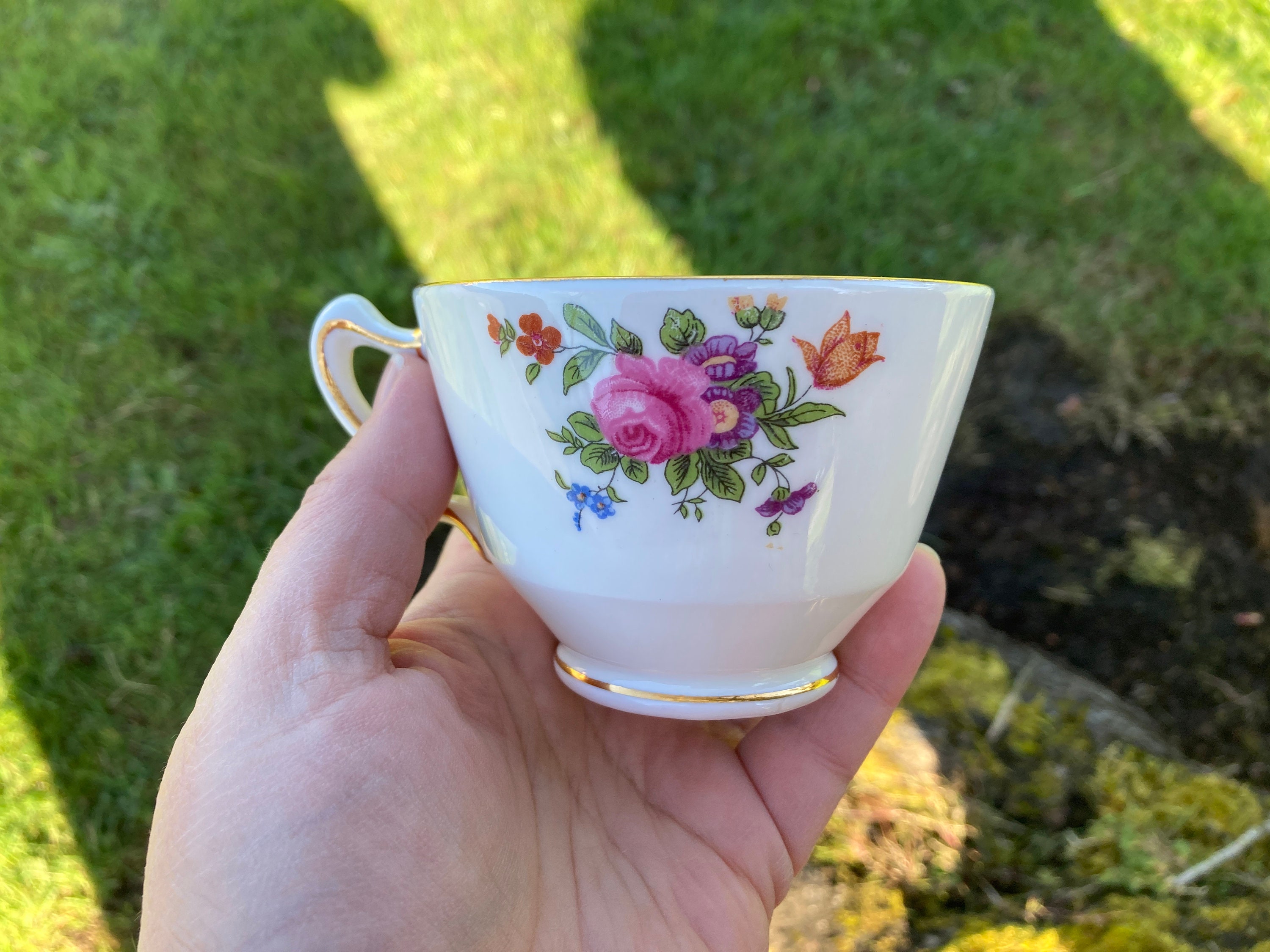 Crown Staffordshire England Cup & Saucer Birds of Paradise