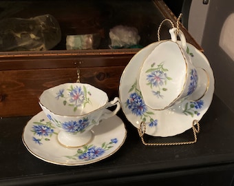 Vintage Rosetti &quot;Meadow Belle&quot; Teacup & Saucer w/ Hand-Painted Blue Cornflowers and Gold Trim (Made in Japan) Price is for ONE