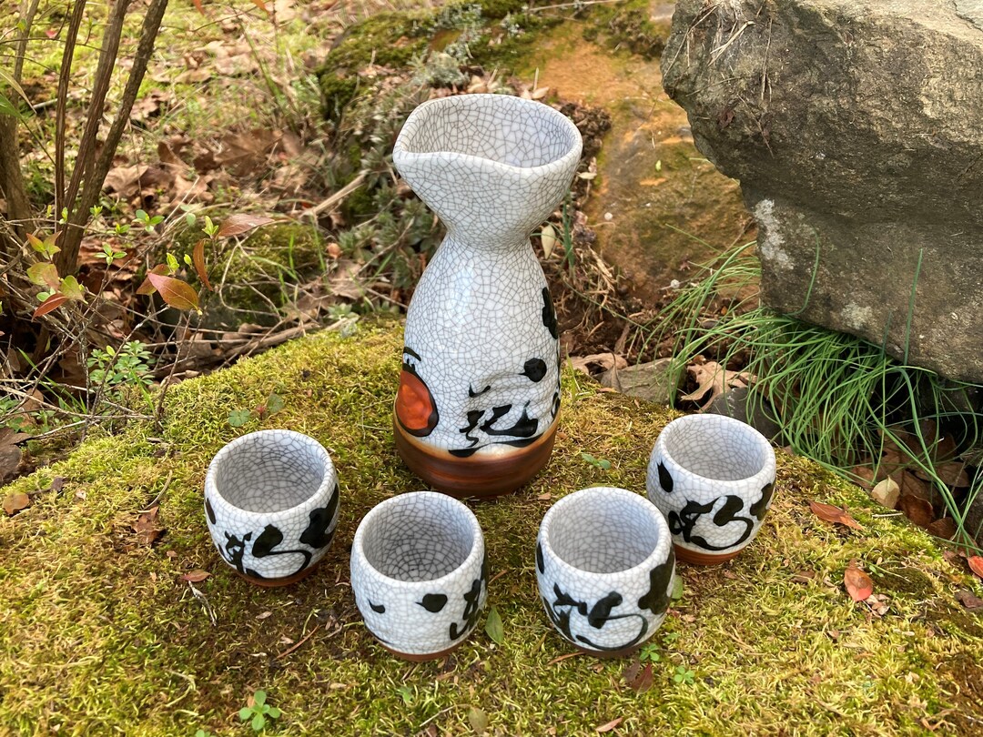 Japanese 5piece Pottery Sake Set W/ Crackle Glaze and Etsy