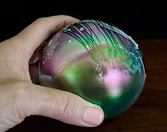 Vintage Iridescent Glass House Signed Numbered Hand Blown 3 1/2" Art Glass Paperweight, 1991, FALI304