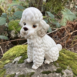 Vintage 1950&#39;s  Lefton MCM Ceramic 8&quot; White Poodle Dog Figurine (H8165) Made in Japan