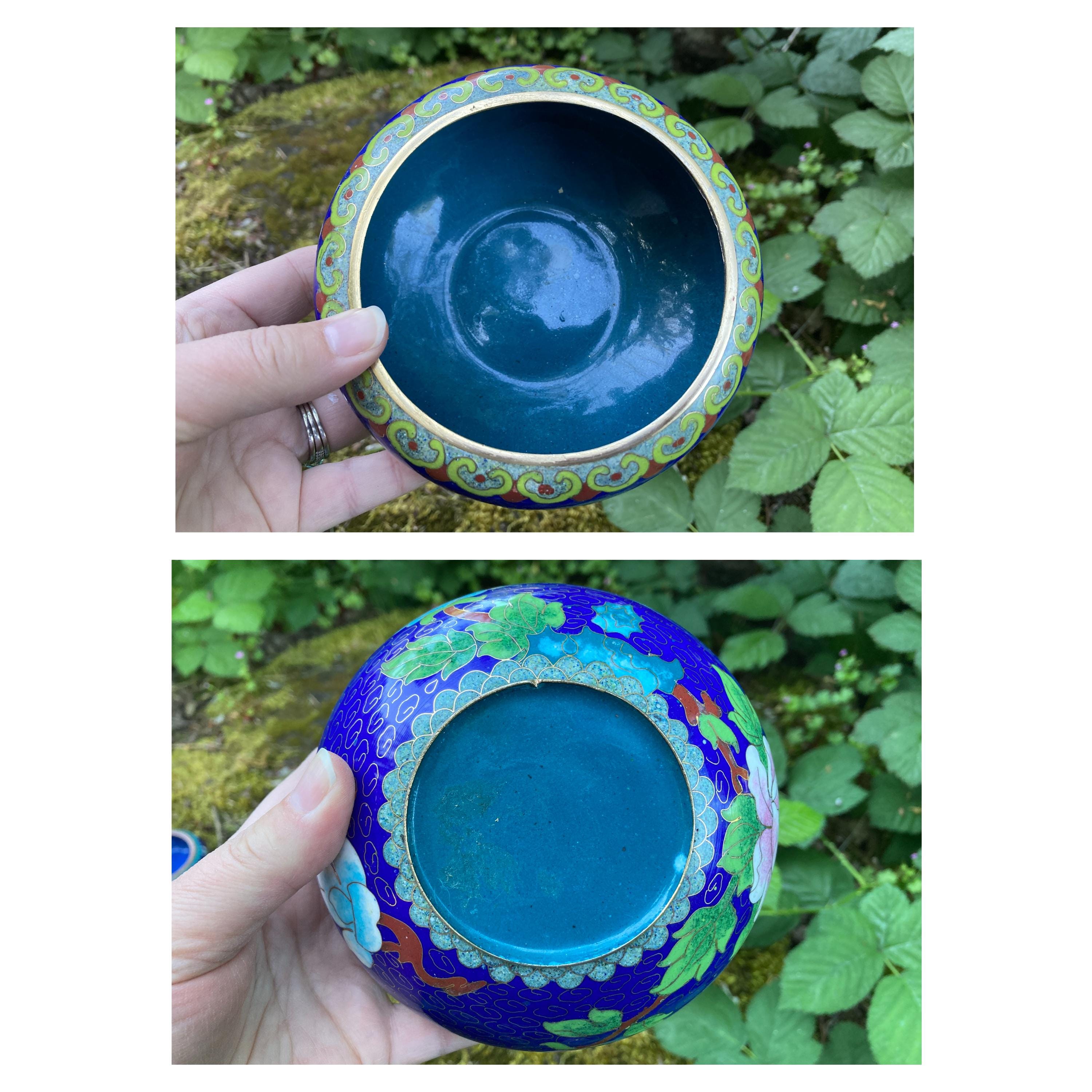 ヴィンテージブルー七宝焼き 5インチまたは3.75インチ 小物入れ/灰皿