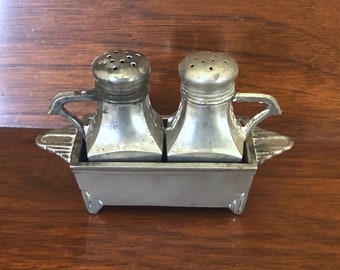 Rare Item!  Vintage Vincent Lollo Collectible Pewter Salt & Pepper Set With Matching Bin