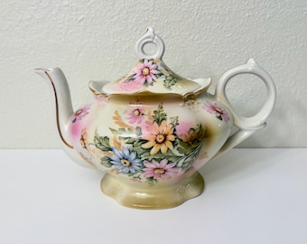 Vintage Lefton Musical Porcelain Teapot / Music Box with Pastel Daisies, Plays "Tea for Two", Made in Japan