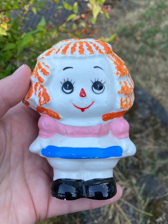 Vintage Hand-painted Ceramic Raggedy Ann and Andy Rag Doll