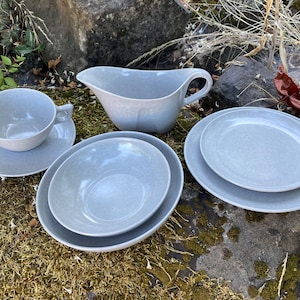 Vintage Retro MCM Gray Branchell Melmac Dishes (2 Bowls, 2 Plates, Cup, Saucer, Gravy Boat) Melamine (Sold Separately)