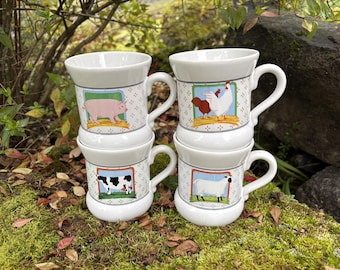 Vintage 1980's Vandor Country Farm Animal Coffee Cups / Mugs (Cow, Sheep, Pig, Chicken - sold separately)