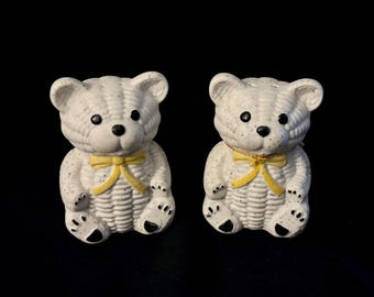 Vintage Mt. St. Helens Volcanic Ash Hand Made Porcelain Salt and Pepper Shaker Teddy Bears by Sally Warren & Fay Miller, Washington State