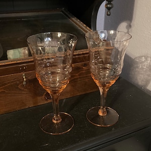 Set of 2 Gorgeous Vintage Pink Optic Wine Glasses