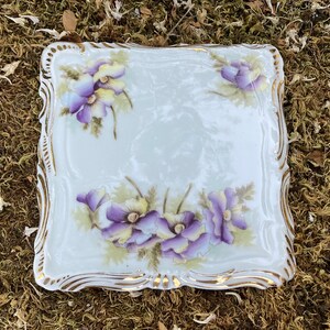 Vintage Dresden Germany Ceramic Trivet w/ Purple Flowers and Gold Trim image 5