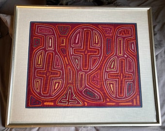 Gorgeous Vintage Framed Handmade Mola Textile Folk Art from the Kuna Tribe in Panama (25&quot; X 21&quot;)