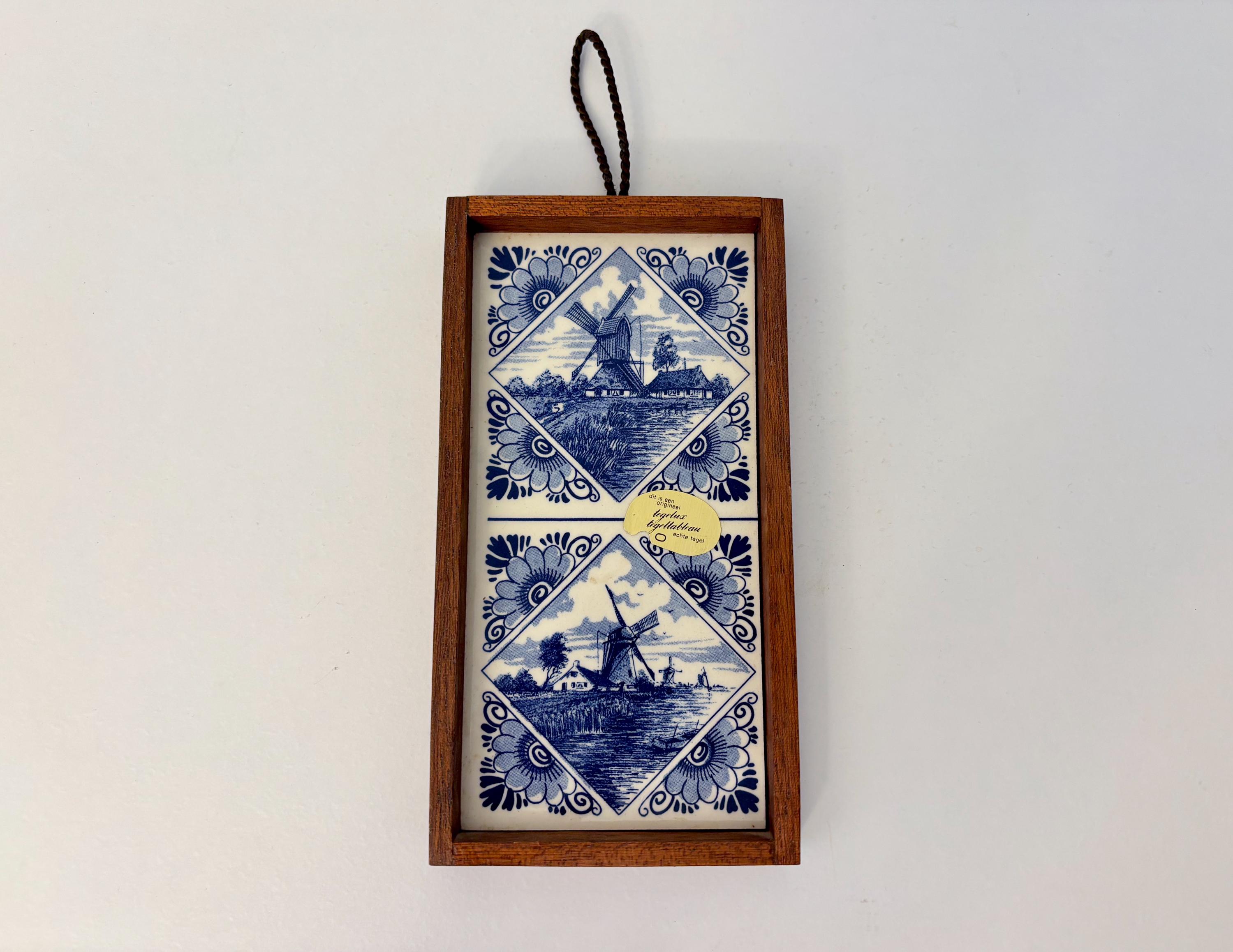 ヴィンテージ Tegelux Tegeltableau 木製フレーム 磁器タイル ミニ