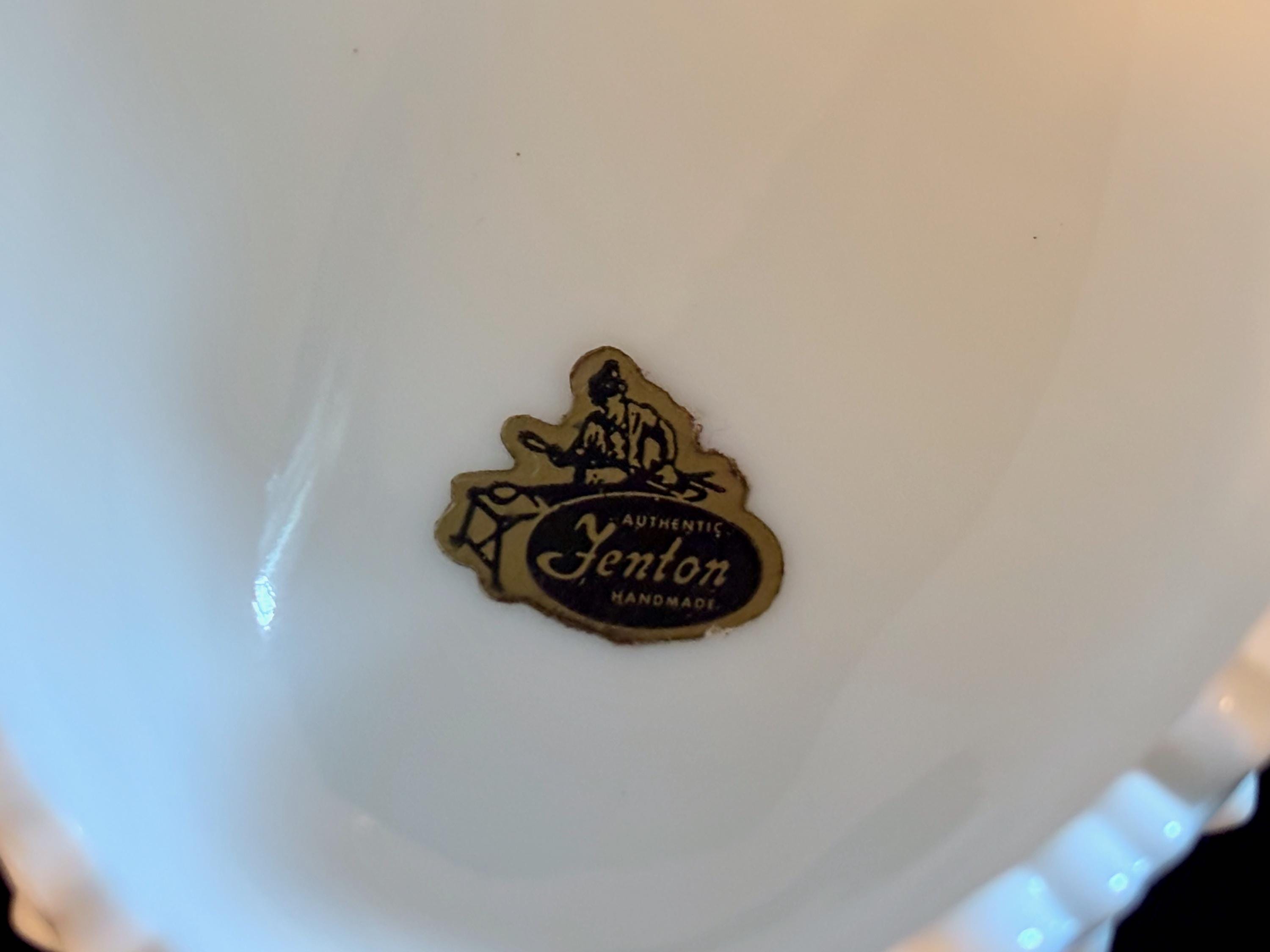 フェントン ミルクガラス ボブネイル ピーチブロウ 13×14cm 極美品 ヴィンテージ フェントン ハンドメイド ホブネイル ミルクガラス 6.75