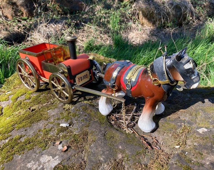 RARE Vintage Fred Roberts Horsedrawn Fire Engine Cart Music Box