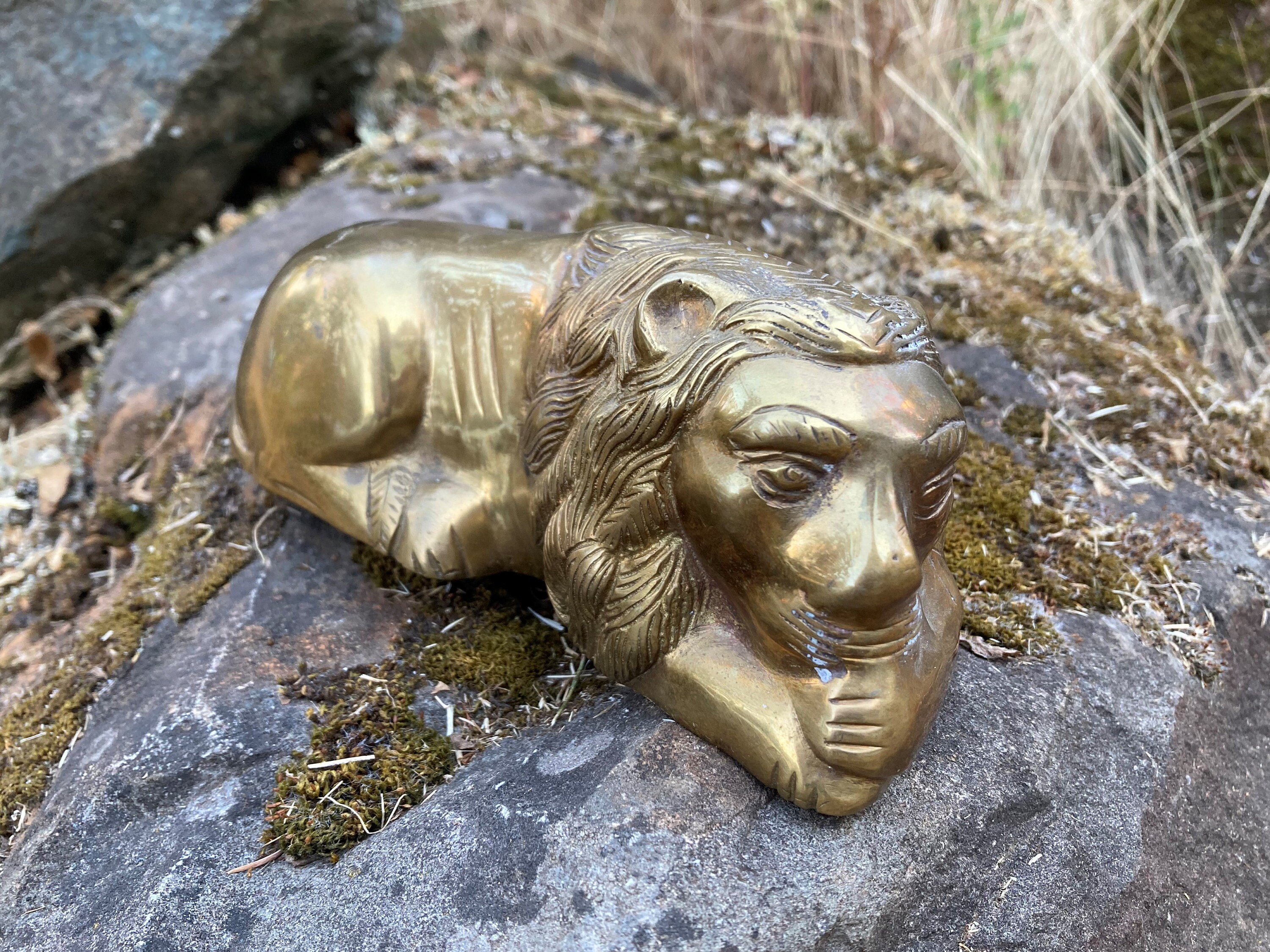 Figurine Paperweight Made in India Vintage Brass Lion Laying Down ...