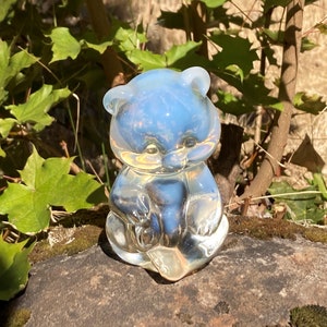 Vintage Fenton French Opalescent Glass 3.75&quot; Teddy Bear Figurine / Paperweight w/ Original Sticker