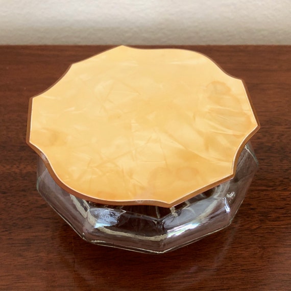 Vintage Vanity Dresser Glass Powder Jar with Pear… - image 2