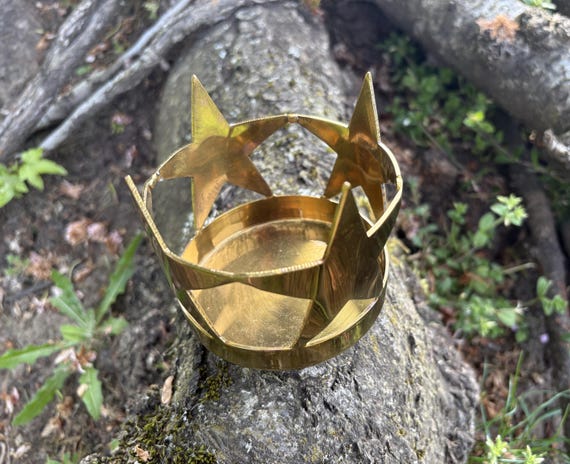 Vintage Brass Candle Holder w/ Star Pattern (Made in India) for Pillar Candles 3.75"