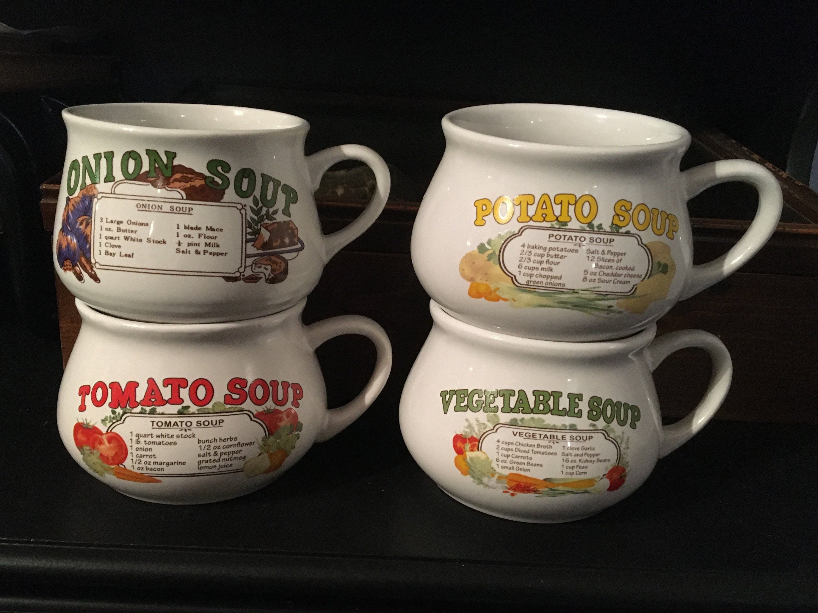 Vintage Soup Mug with recipe Tomato Potato Mushroom Onion Etsy