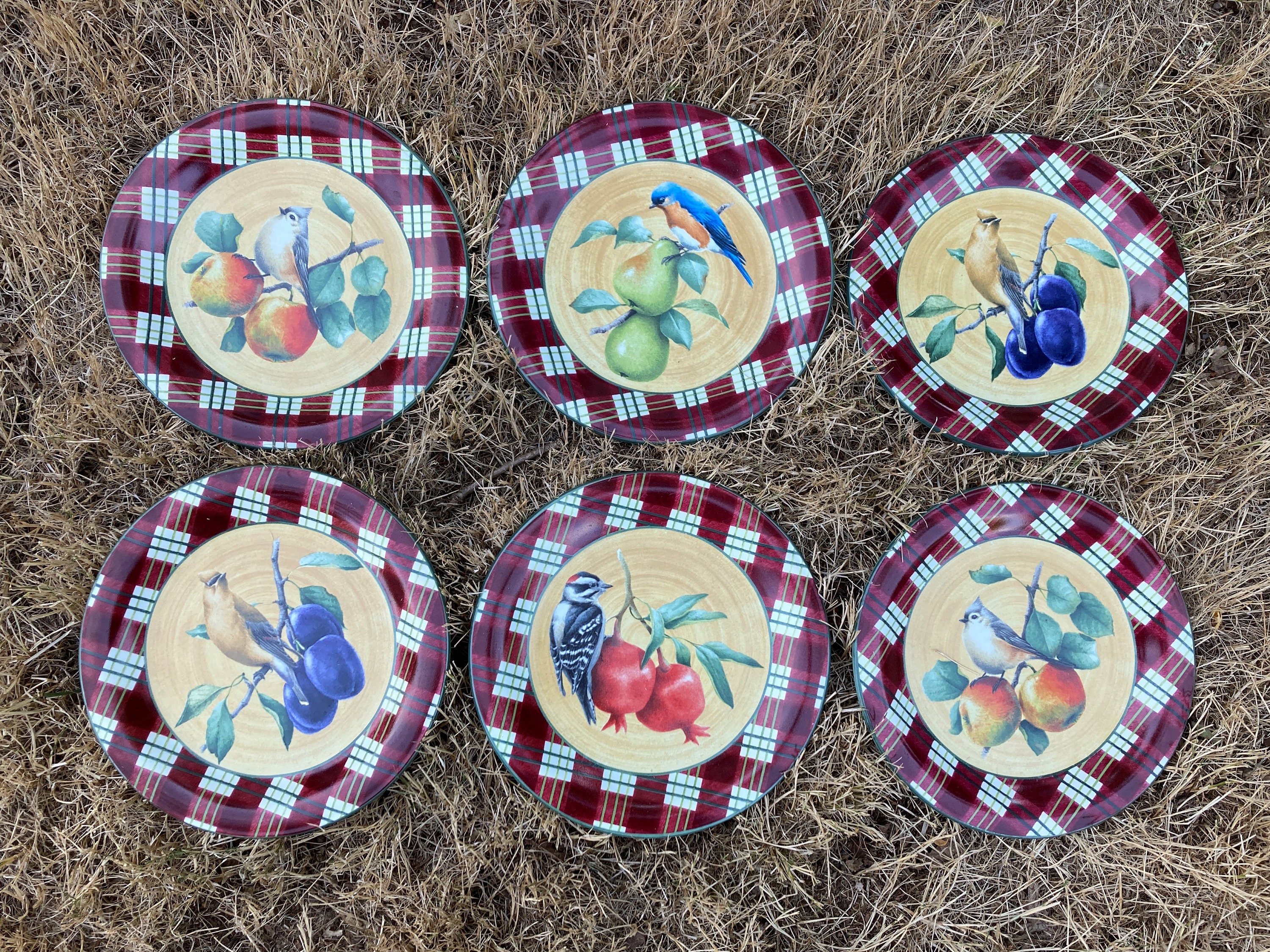 Vintage Lenox Winter Greetings Everyday Tartan 10.5" Christmas Plates w/ Birds & Fruit by Catherine McClung (sold separately)