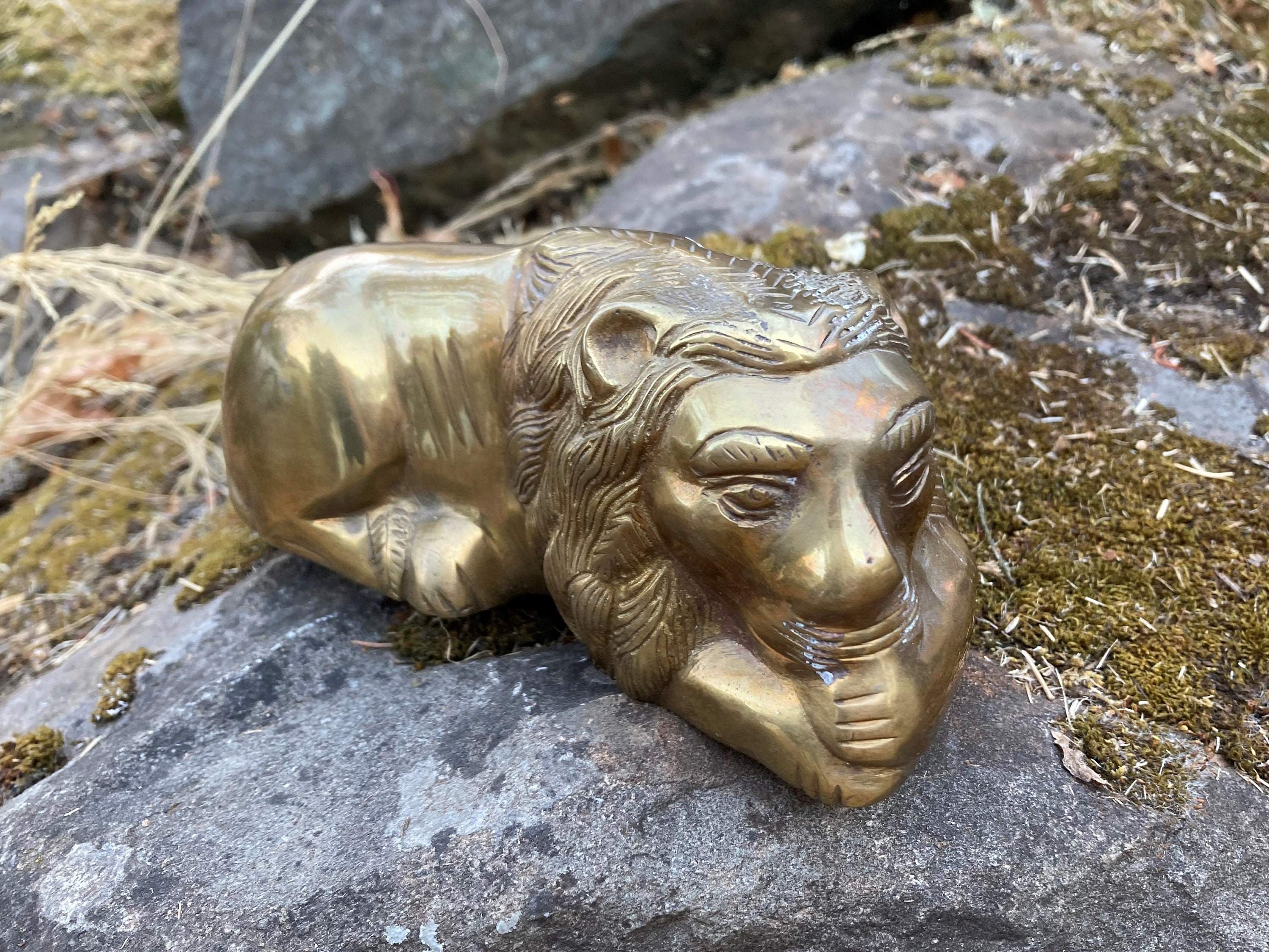 Figurine Paperweight Made in India Vintage Brass Lion Laying Down ...