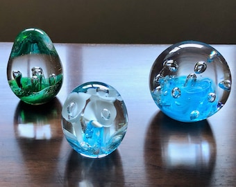 Vintage Hand-Blown Art Glass Paperweights With Controlled Bubble Art (Three Available, Price is for One Paperweight)