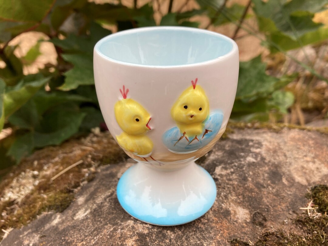 3D ひよこ / 赤ちゃん鶏付きヴィンテージ ブルー セラミック エッグ