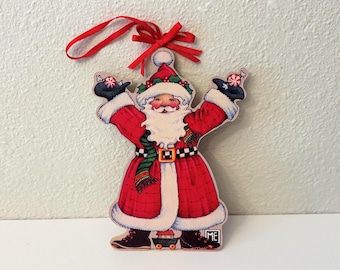 Vintage Mary Engelbreit gestanst houten kerstmanornament