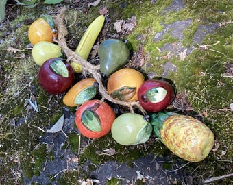 Vintage 30" Rope of Life-Size Ceramic Fruits (Kitchen Decor - 11 Fruits: Pineapple, Banana, Apple, Peach, Pear, Orange & More!)