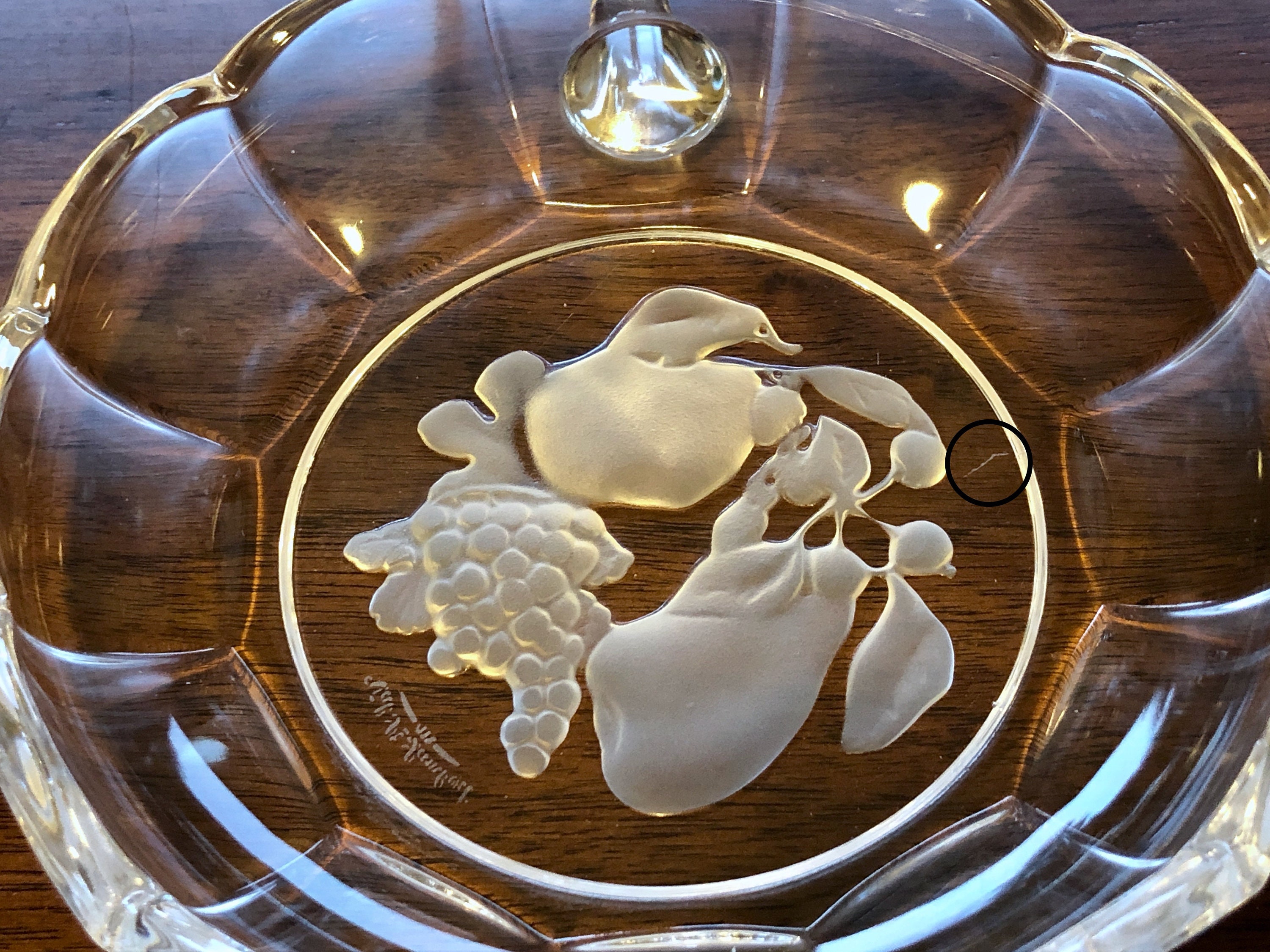 Vintage Val St. Lambert Frosted Signed Lead Crystal Candy Dish