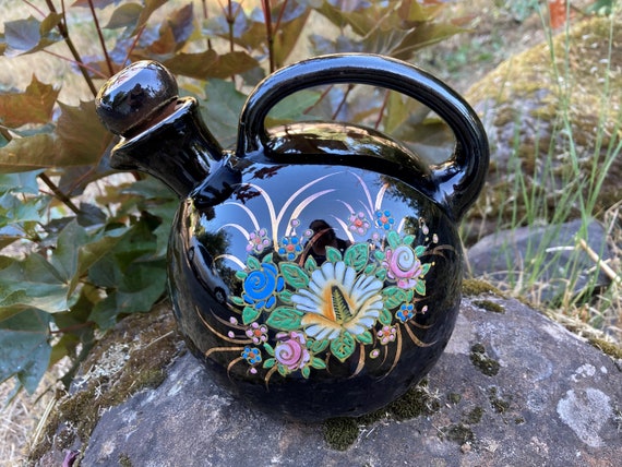 Vintage Hand-painted Redware Japanese Sake Teapot / Hot Water Jug