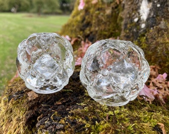 Set of 2 Clear Glass 2" Candlestick Holders w/ Quilted Texture - holds 2 different sizes of tapers!