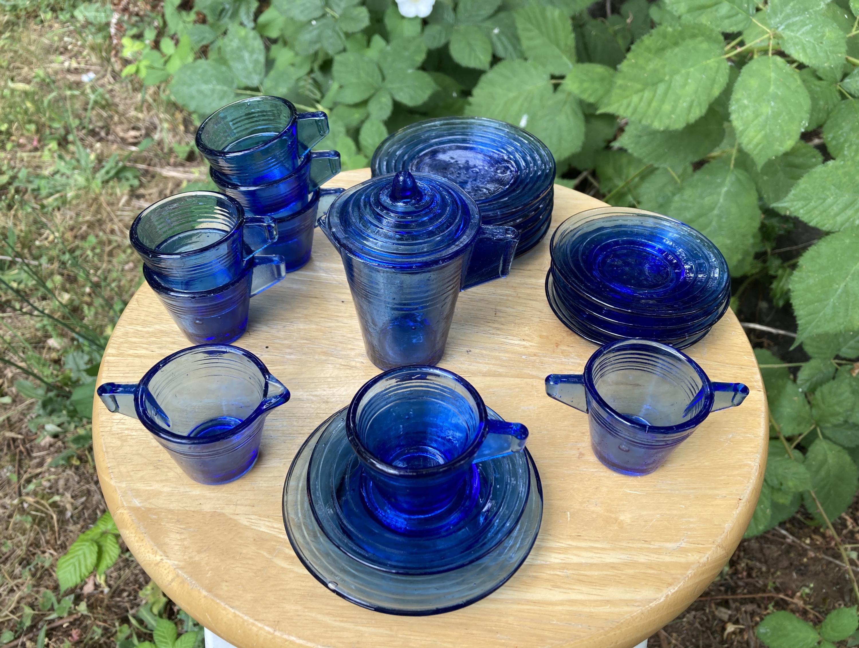 Vintage 21-piece Akro Agate Cobalt Blue Glass Child's Miniature
