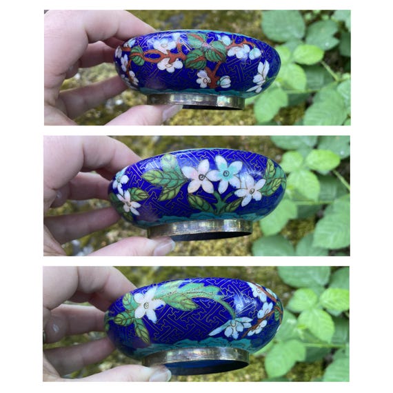 ヴィンテージブルー七宝焼き 5インチまたは3.75インチ 小物入れ/灰皿