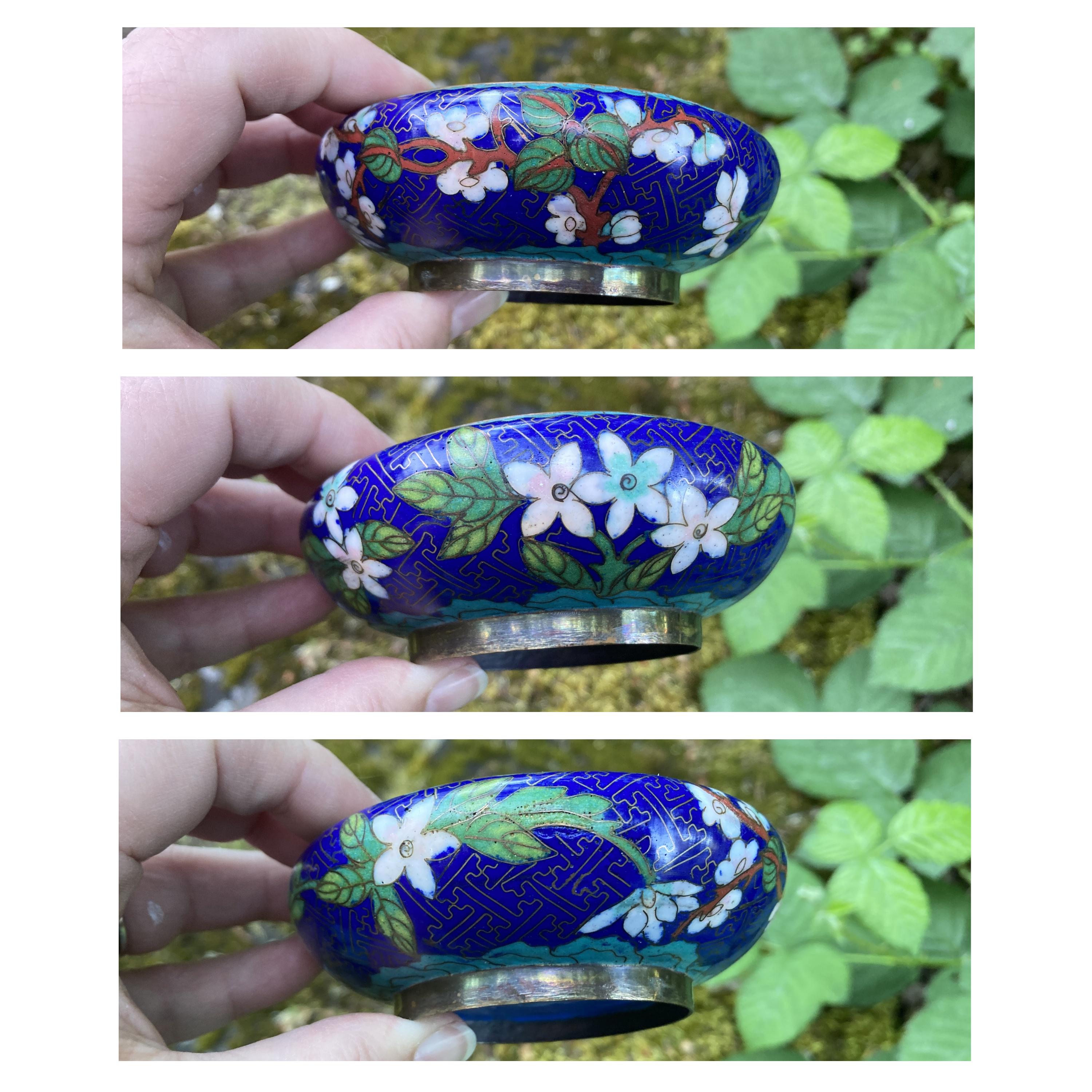 ヴィンテージブルー七宝焼き 5インチまたは3.75インチ 小物入れ/灰皿