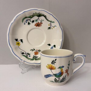 Vintage Gien Demitasse Teacup and Saucer, Made in France "Oiseaux de Paradis" (Bird of Paradise), 1990s