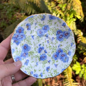 Vintage Roslyn Fine Bone China Demitasse / Small Teacup & Saucer w/ Purple Pansy Flowers (Made in England) image 10