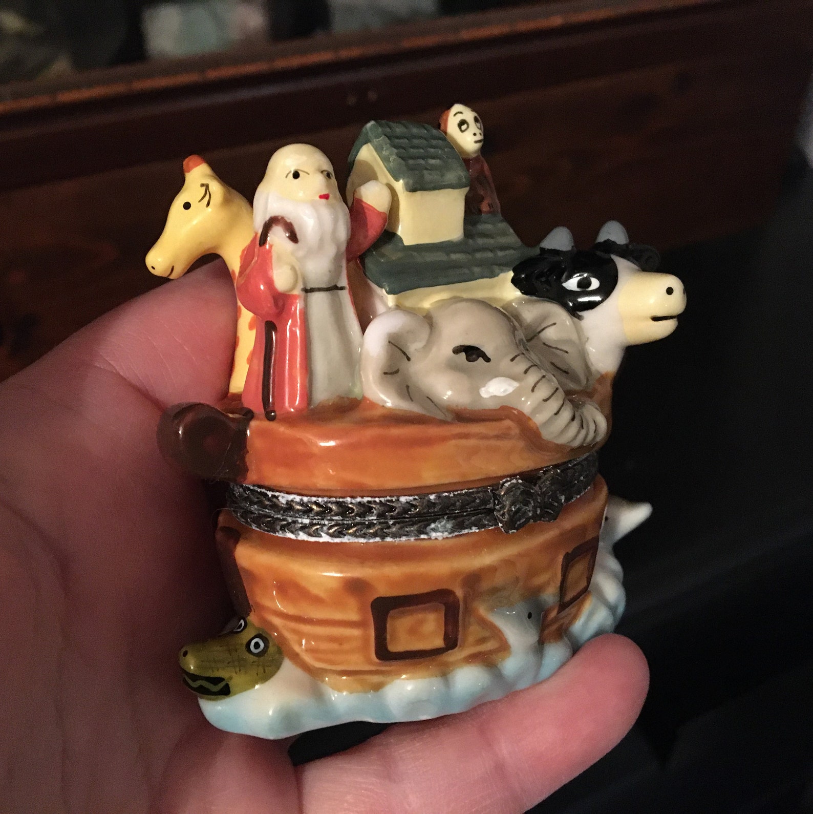 Vintage Ceramic Noah's Ark Mini Trinket Box hinged Etsy