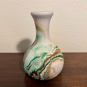 Vintage Nemadji Arizona Indian 6 1/4" Art Pottery Vase with Marbled Glaze, Southwest Decor, 1970s