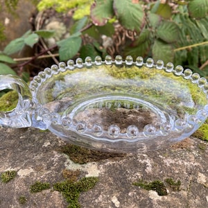 Vintage Imperial Candlewick Glass &quot;Nappy&quot; Dish / Handled Bowl w/ Hobnail Beaded Edge (6&quot; diameter)