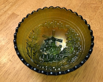 Bol para frutas/dulce de cristal iridiscente Vintage Imperial "Windmill" de 11,4 cm (4,5") color verde #514